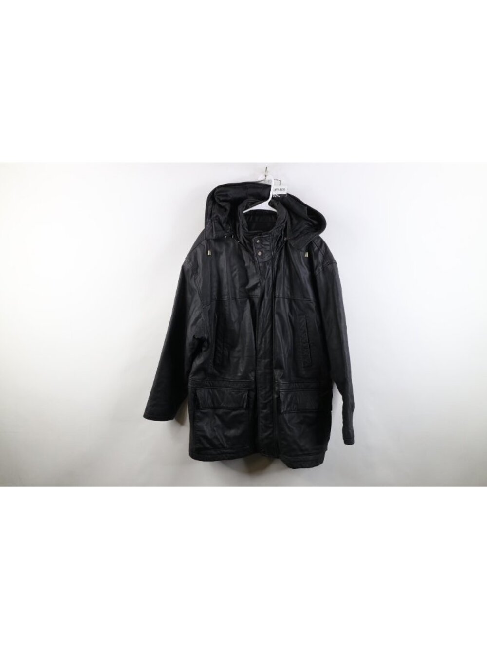 Vintage 90s Streetwear Mens XL Distressed Hooded Leather Chore Barn Jacket Black